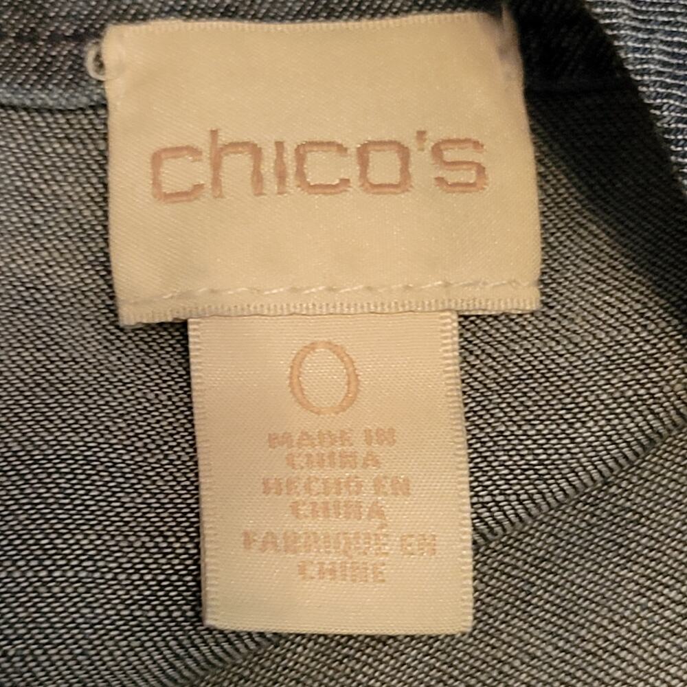 Chico's Off the Shoulder Linen Blend Chambray Denim Look Blouse Size 0 (M) - Picture 4 of 7
